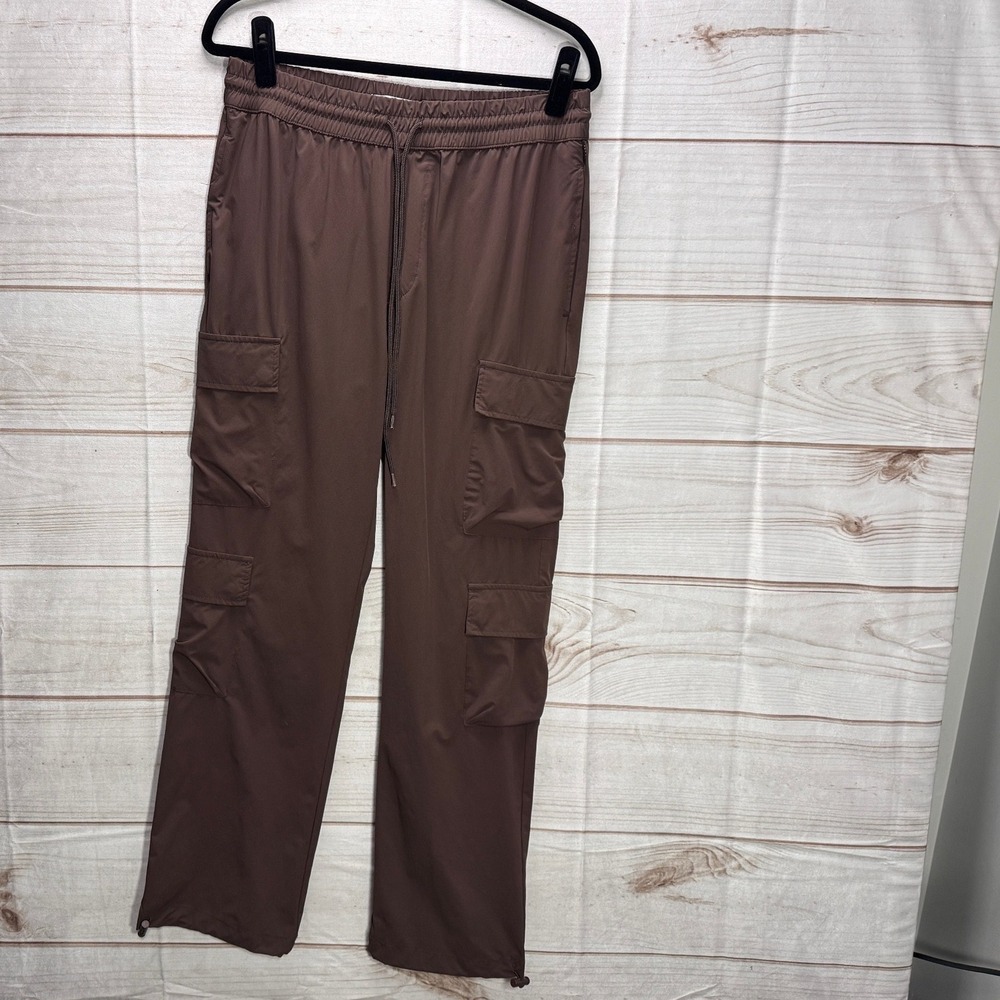PacSun Brown Straight Leg Cargo Pants Medium Elastic Waist Bungee Cuffs